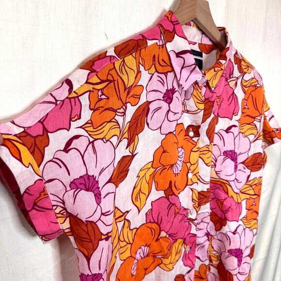 RACHEL ROY 100% Linen Blouse Women's M Button Down Floral Colorful Summer Beach - Picture 3 of 8